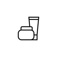 Medical Supplement bottle and tube black line icon. Cosmetic product template. Pharmaceutical container. Isolated symbol for: illustration, logo, mobile, app, design, web, dev, ui, ux. Vector EPS 10