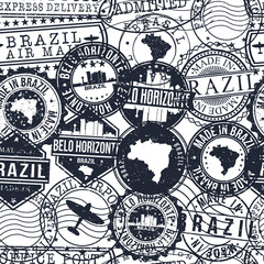 Belo Horizonte Brazil Stamps Background. City Stamp Vector Art. Postal Passport Travel. Design Set Pattern.