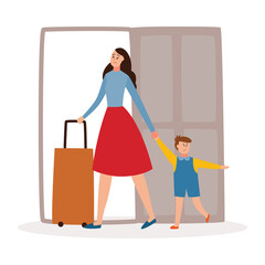 Mother and child leaving home, divorce and family separation