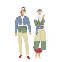 Man and woman in traditional Turkish costume, Turkish culture.. Isolated on a white background.