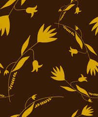 Fototapeta premium Abstract Hand Drawing Floral Leaves and Branches Seamless Vector Pattern Isolated Background