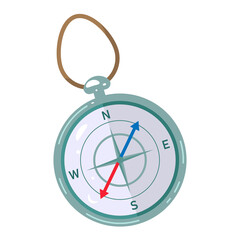 A separate element. A metal compass on a rope. Vector illustration.
