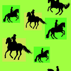 seamless sports background, equestrian sports, silhouettes of riders on colored background