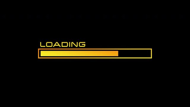 Retro loading bar, bright yellow and orange loading animation on a transparent alpha background