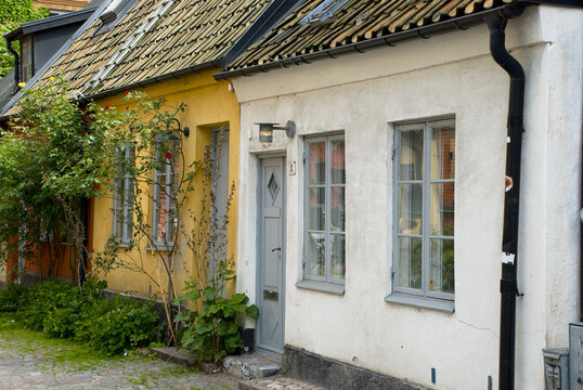 Exterior view of tiny old houses in old town of Malm&Atilde;&para;, Sweden