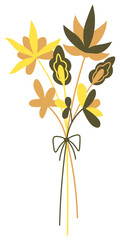 Bouquet different flowers and leaves flat vector illustrations