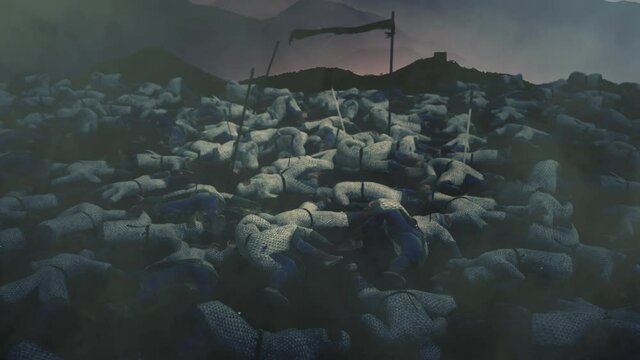Dead Medieval Soldiers in a Battlefield