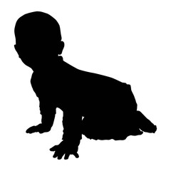 baby sit on knees and looking forward, child evolution, vector silhouette isolated on white background