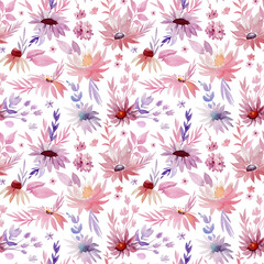 Seamless pattern, flower background, watercolor drawing, abstract painting