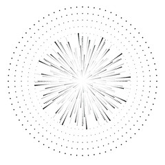 Obraz premium Radial halftone dots in Circle Form for comic books . fireworks Explosion background . Vector Illustration . Starburst round Logo . Circular Design element . Abstract Geometric star rays . Sunburst .