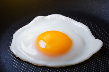 Close-up of, Fried egg and Fresh yolk yellow uncooked in pan background, Morning food preparation...