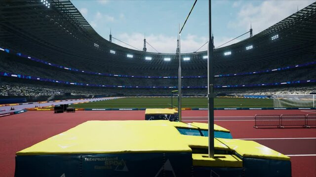 Vault athletics yard for jumping on the empty sport arena. Pole value. High quality 4k footage