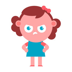 Angry girl vector cartoon character isolated on a white background.