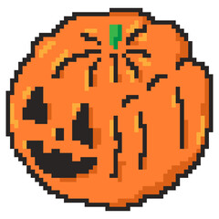 Pumpkin pixel art vector Halloween character isolated on a white background.
