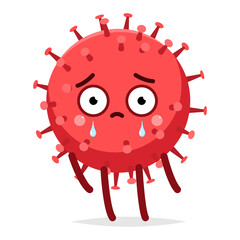Crying virus vector cartoon character isolated on a white background.