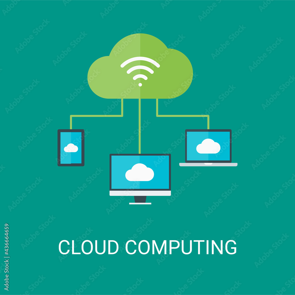 Poster cloud computing vector illustration background in flat style. suitable for web banners, social media