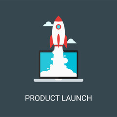 Startup product launch vector illustration background in flat style. Suitable for web banners, social media, postcard, presentation and many more.