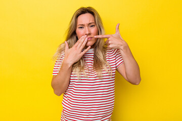 Young australian woman isolated having a strong teeth pain, molar ache.