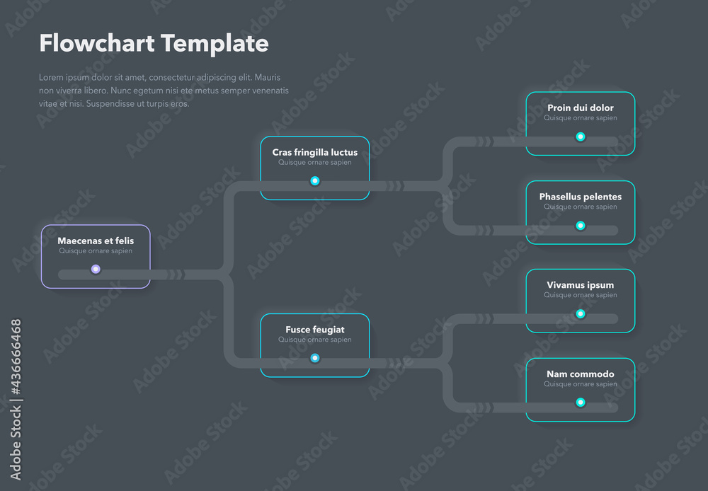 Poster Simple infographic for flowchart template with place for your content - dark version. Flat design, easy to use for your website or presentation.