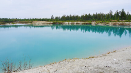 nature landscape summer spring blue clear lake forest in the distance