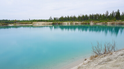 nature landscape summer spring blue clear lake forest in the distance