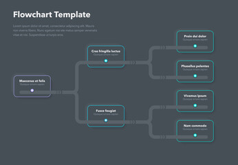 Simple infographic for flowchart template with place for your content - dark version. Flat design, easy to use for your website or presentation. - obrazy, fototapety, plakaty