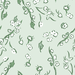 Vector Cute Summer Wild Meadow Florals in Pastel Green seamless pattern background. Perfect for fabric, wallpaper and scrapbooking projects.