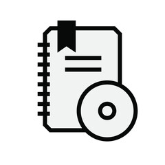 Outline gray certificate icon with data disk. Instructions for installing the program. Vector. Trendy chopped modern style. The image is isolated on a white background.