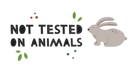 Obraz premium Vegan cosmetics concept. Healthy cute rabbit. Flat vector illustration. Web design for banner, poster and card