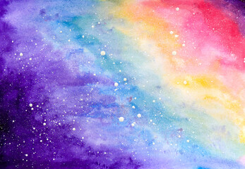 Cosmic abstract painting with stars. Art illustration watercolor painting