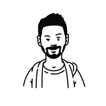 Young man avatar in minimal style. A hipster with a beard, the signature character for the logo. Vector. Fashionable modern style. The image is isolated on a white background.