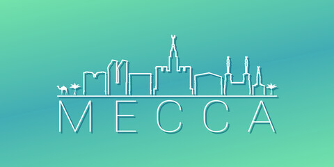 Fototapeta premium Mecca Saudi Arabia Skyline Linear Design. Flat City Illustration Minimal Clip Art. Background Gradient Travel Vector Icon.