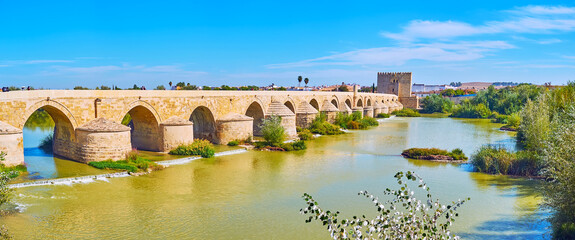 Panorama of Puente Romano and Guadalquivir River, Cordoba, Spain