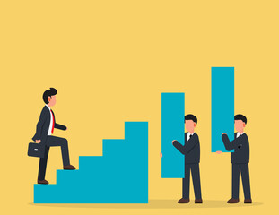 Fototapeta premium Business team Arranging block stacking as step stair to grow up. Concept business support Vector
