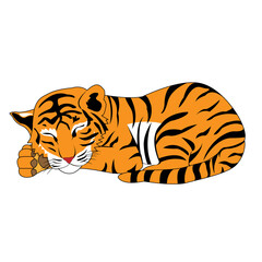 Fototapeta na wymiar sleeping orange tiger cub with black stripes on a white background
