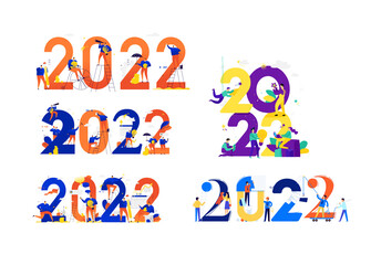 New year 2022. Meeting the new year.  Business people greet Christmas and New Year. New Horizons. Preparation for the holiday. Business metaphors. Businessmen in different situations. 