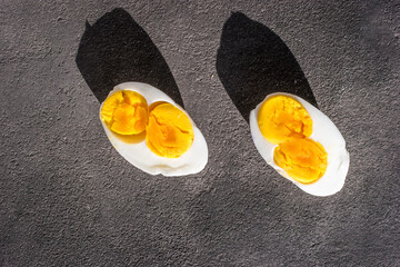 sliced boiled egg with two yolks