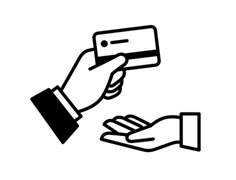 Outline hand and credit card icon. Investments and loans. To lend. The need for money. The image is isolated on a white background.