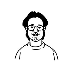 Avatar of a young man with glasses. Nerd or geek, brand character for the logo. Fashionable modern style. The image is isolated on a white background.