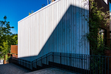 Stockholm, Sweden May 30, 3031 The facade of a modern building in the neighbourhood of Norra Djurgardstaden.