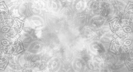 Crédence de cuisine en verre imprimé Mandala Elegant textured silver mandala background - ornate, watercolour, grey and white - wedding