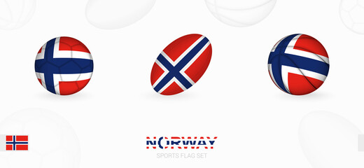Naklejka premium Sports icons for football, rugby and basketball with the flag of Norway.