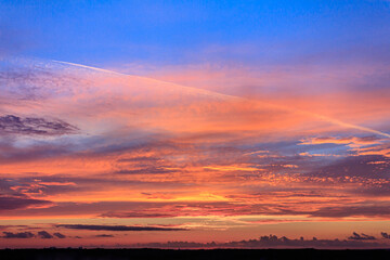 Colorful sunset with clouds in the evening
