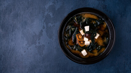 Japanese miso soup with tofu on the table