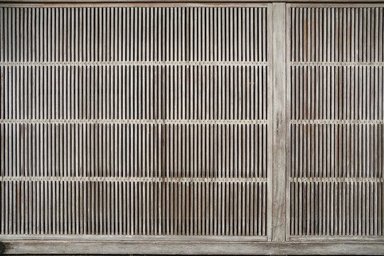 Wooden sliding door. Traditional Japanese architecture.