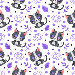 Cute cartoon farm animals meditation seamless pattern. Yoga animals pattern. Cat meditates pattern.