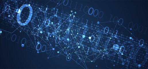 Obraz premium Abstract background with plexus effect. Scientific and technological concept with the use of technical elements formed in the shape of a circle.