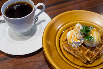 珈琲　ワッフル　カフェ　喫茶店　スイーツ　デザート