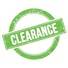 CLEARANCE text on green grungy round stamp.