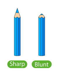sharpened and blunt pencils. the concept of children's learning of the opposite adjectives SHARP and BLUNT.